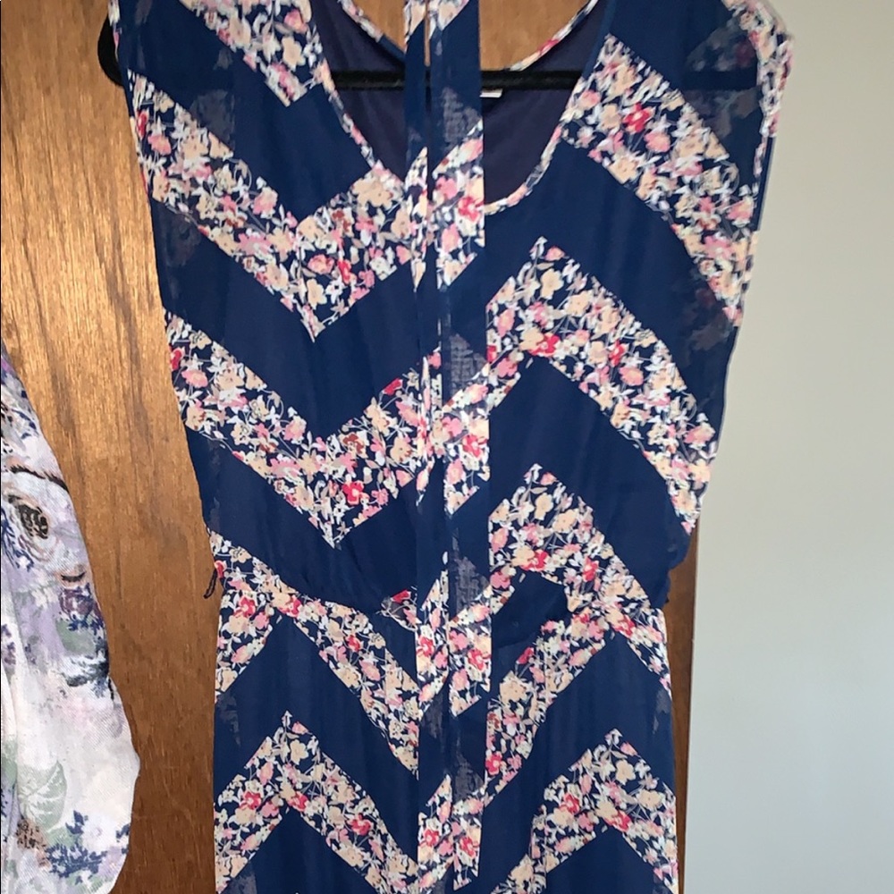 Abstract straight blue and flowered dress